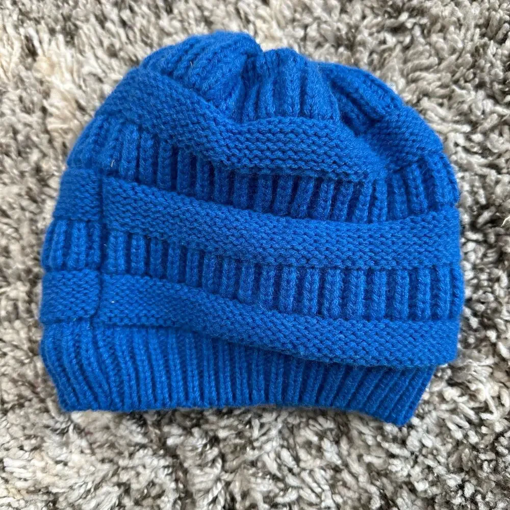 Alepo Blue Knit Toddler Little Kids Winter Hat Beanie Plush Sherpa Lined
